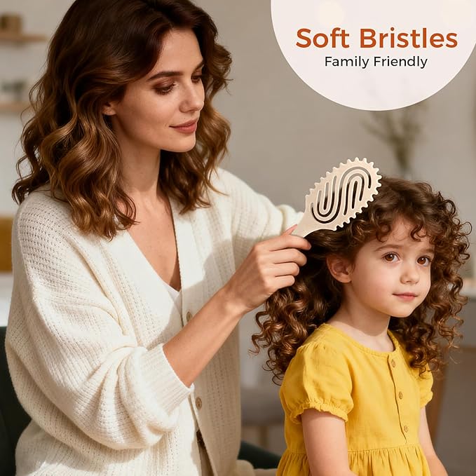 Curly Hair Brush, Curl Defining Brush with Soft Boar Bristles for Combing, Shaping, and Styling Curly Hair Suitable for All Women and Men with Wet & Dry Hair(Wheat)