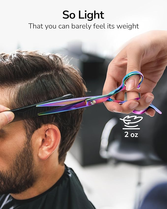 ULG Hair Cutting Scissors, Professional Hair Scissors 6.5 inch Right-Hand Razor Edge Barber Shears Salon Hair Cutting Shears Made of Japanese Stainless Steel, Hand Sharpened Rainbow