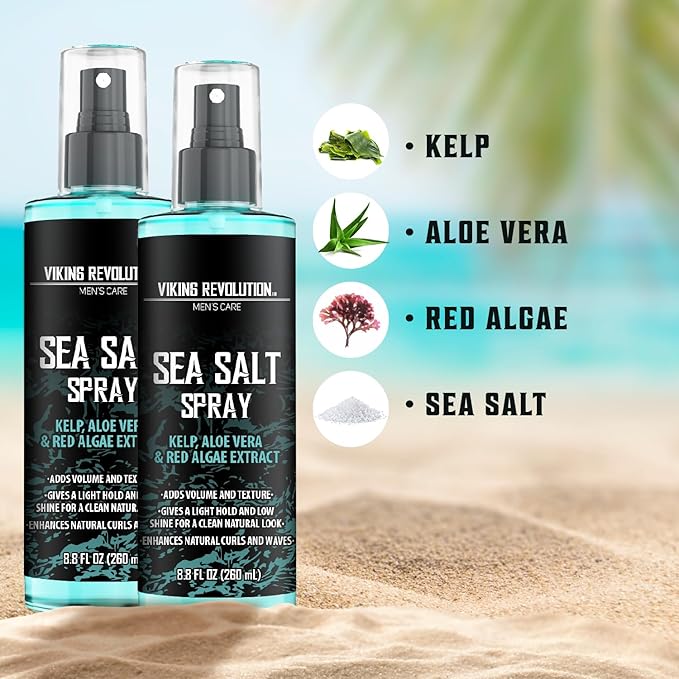 Viking Revolution Sea Salt Spray for Hair Men - Hair Texturizing Sprays with Kelp, Aloe Vera & Red Algae Extract - Surf Sprays to Add Volume and Texture- Sea Salt for Men Beach Hair Spray (2 pack)