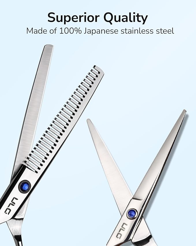 ULG left handed Hair Cutting Scissors Thinning Shears Kit Professional Barber Hairdressing Texturizing Salon Razor Edge Scissor Stainless Steel 6.5 inch