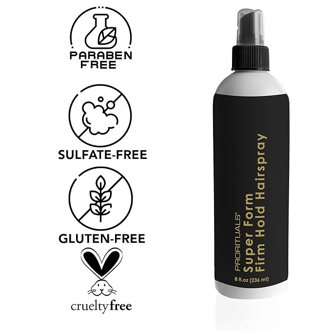 Prorituals Hair Spray, Hair Styling for Men and Woman, Super Form Firm Hold Hairspray – Non-Aerosol, Finishing Spray for Volume & All-Day Frizz Control, 8 fl oz