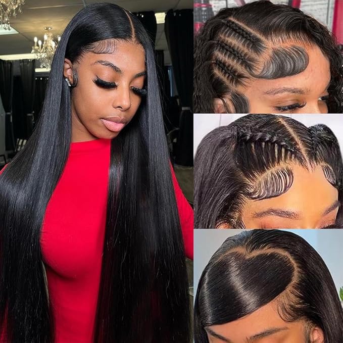 250 Density 13x6 Full Lace Frontal Wigs Human Hair Straight Lace Front Wigs 12A Brazilian Virgin Human Hair Wigs for Women Glueless Wigs Pre Plucked 28 Inch