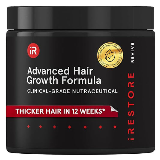 iRestore Advanced Hair Growth Supplement for Women with Lustriva, Hair Vitamins for Faster Hair Regrowth, Best for Hair Loss and Thinning, 1 Month Supply - 1 Count (Pack of 1) - Black