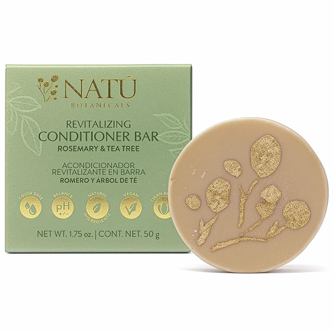 NATÚ BOTANICALS Revitalizing Hair Conditioner Bar – Rosemary & Tea Tree - Hydrating Conditioner for Dry & Frizzy Hair - Deeply Nourishes & Detangles - Supports Healthy Hair Growth - Zero-Waste