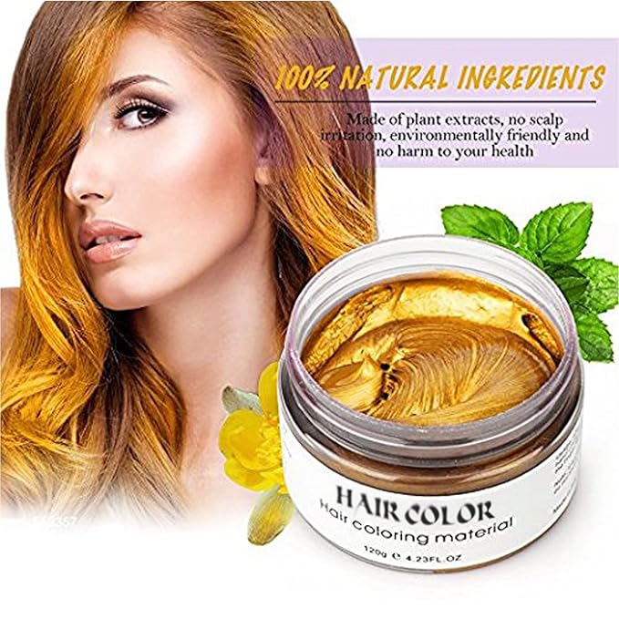 Gold Hair Color Wax Dye, Temporary Gold Hair Spray Color for Halloween Cosplay, Party, Masquerade, 4.23oz Instant Hairstyle Mud Cream