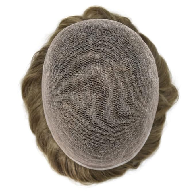 Toupee For Men Real Human Hair System Full Swiss Lace Mens Toupee Lace Hair Piece For Men Hair System Bleached Knots 7x9-80% light density17# DARK ASH BLONDE