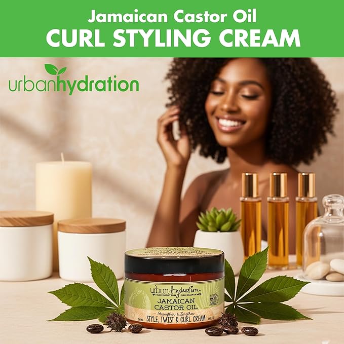 Urban Hydration Jamaican Castor Oil Curl Styling Cream | Sulfate, Paraben and Dye Free, Moisturizes, Thickens, Prevents Breakage and Lengthens For Strong Hair, All Hair Types, 8.4 Ounces