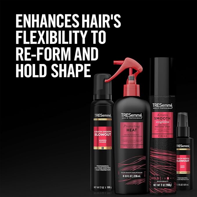 TRESemmé Keratin Smooth Blowout Hair Styling Bundle – Mousse + Finishing, Protecting Heat & Shine Sprays, Frizz Control