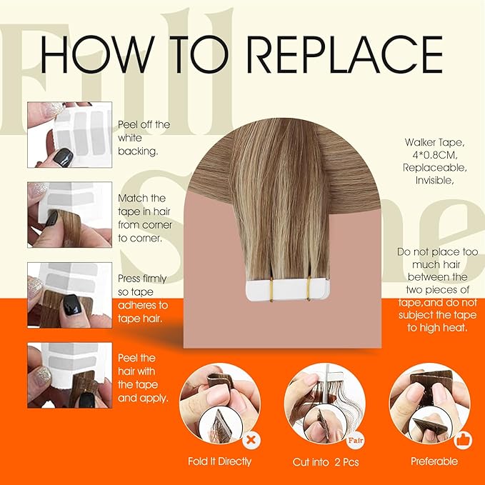 Full Shine Hair Extensions Real Human Hair Tape ins Long Remy Tape in Extensions Color Golden Brown And Golden Blonde 20Inch Invisible Skin Weft 50Gram Straight for Party Double Sided