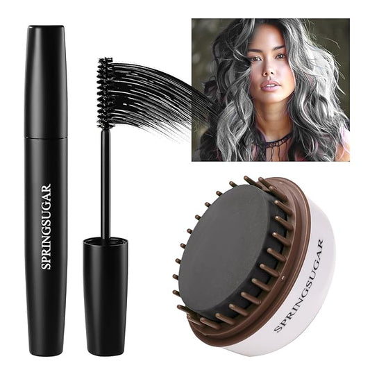 Black Temporary Hair Chalk Color Comb + Washable Hair Mascara Dye for Girls Kids, Makeup Vibrant Dye Hair Colors for Halloween, Cosplay, Sporting Events, DIY Hair Parties Christmas