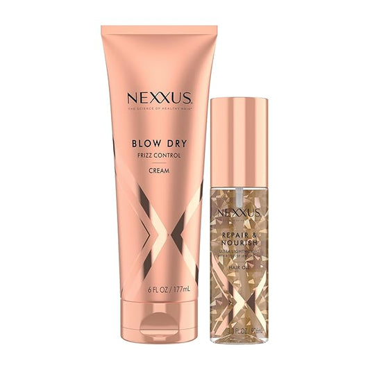 Nexxus Smooth Blow Dry Balm & Heat Protect Styling Cream 6 oz & Ultra Lightweight Hair Repair Oil 3.3 oz