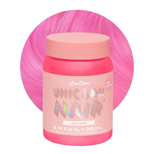 Lime Crime Unicorn Hair Dye Full Coverage, Sour Candy (Bright Pink) - Vegan and Cruelty Free Semi-Permanent Hair Color Conditions & Moisturizes - Temporary Hair Dye With Sugary Citrus Vanilla Scent