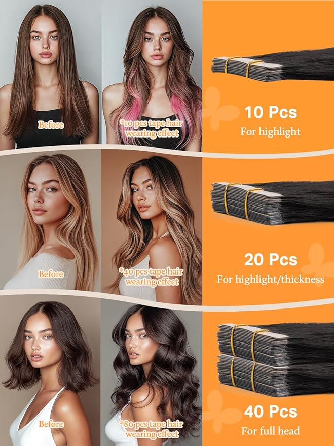 DOORES Tape in Hair Extension Real Human Remy, Dark Brown Remy Tape in Human Hair Straight Skin Weft Natural Hair Extensions Tapeins 18 Inch 50g 20pcs