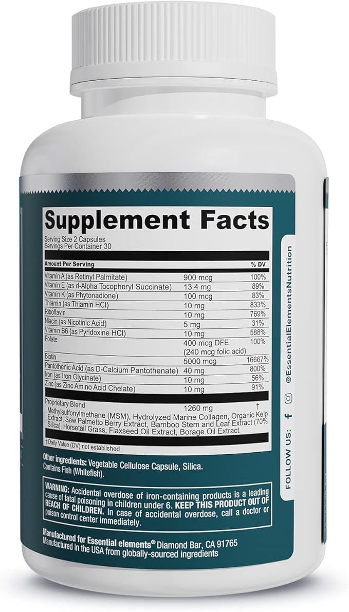 Essential Elements® Hair Hero™ - Hair Vitamins for Men - Broad-Spectrum Support with 5000 mcg Biotin - 60 Count - 30 Servings (2-Pack)