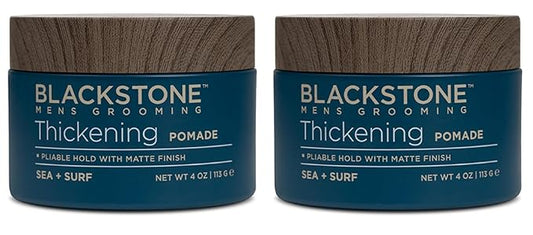 Blackstone Men's Grooming Hair Thickening Pomade - Pliable Hold with Matte Finish | Paraben & Cruelty-Free | Made in USA, Sea + Surf Scent (4 Oz, 2 Pack)