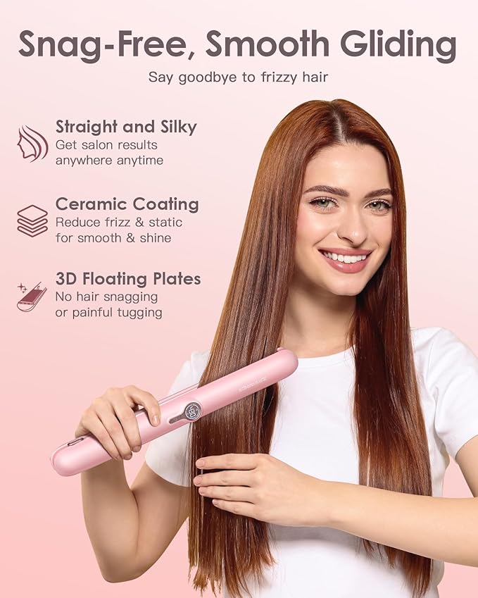 ZAVAREA Cordless Hair Straightener and Curler,Portable Hair Straightener for Travel,Ceramic Cordless Flat Iron for Women,Wireless Straightener 2 in 1,9000mAh Battery,5 Temps,USB-C Rechargeable