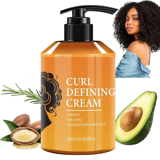 Argan Oil Curl Defining Cream, Anti Frizz Curl Cream for Enhances Wavy Hair and Curly Hair, Hair Mask Curl Cream to Define All Curly Types & Hair Textures 9.46 FL OZ