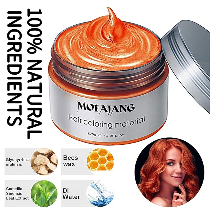 Temporary Hair Color Wax Orange 4.23 oz-Instant Hairstyle Cream Hair Pomades Hairstyle Wax for Party Cosplay Easy Cleaning