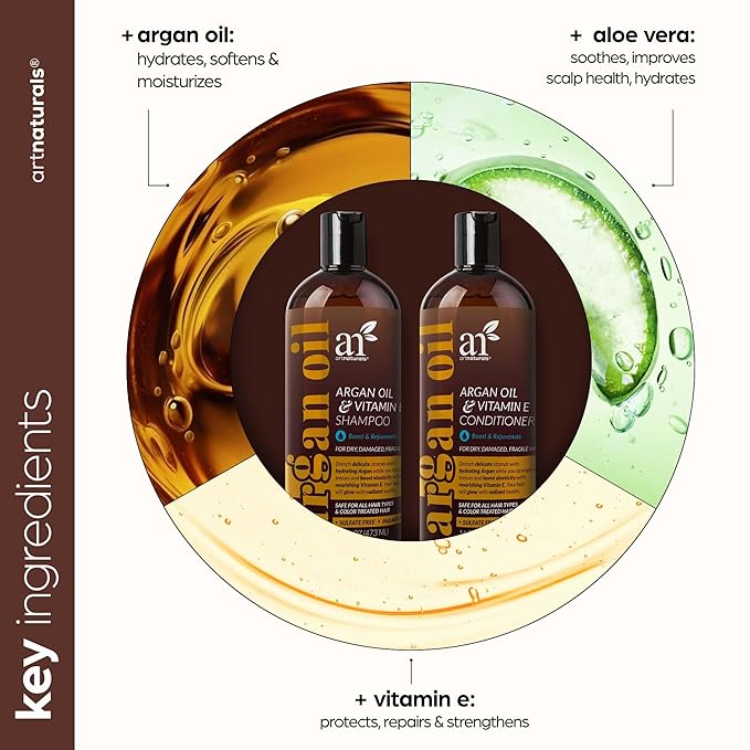 artnaturals Moroccan Argan Oil Hair Loss Shampoo & Conditioner Set - (2 x 16 Fl Oz / 473ml) - Sulfate Free Hair Regrowth for Men & Women