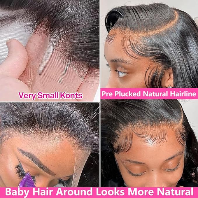 13x5 HD Lace Front Wigs Human Hair Pre Plucked Small Knots 180 Density Body Wave Lace Frontal Wigs Human Hair for Women 30 inch Natural Black