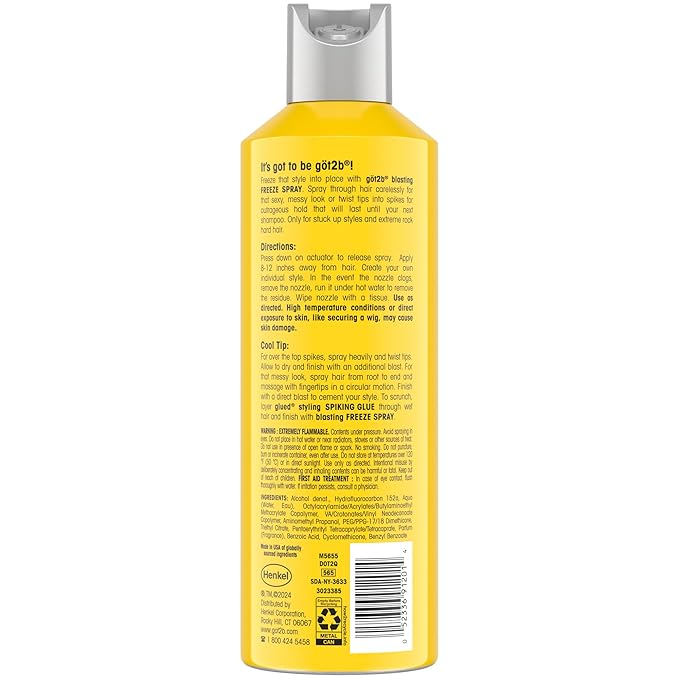 got2b Glued Blasting Freeze Hair Spray, 12 Fl Oz, Pack of 6, Extra Strong Holding Spray for Spikes & Styles, Long-Lasting All-Day Hold, Wind-Tested, Humidity-Resistant, Washes Out Easily