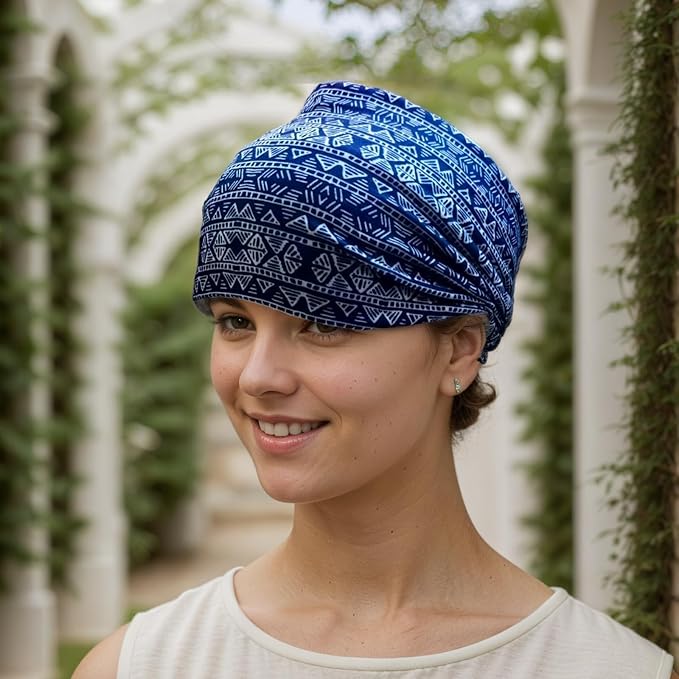 1 Pack Boho Headbands Stretch Paisley Print Bandana Headband Criss Cross Hair Bands Knotted Head Wrap Yoga Daily for Women and Girls (Light Blue Knit)