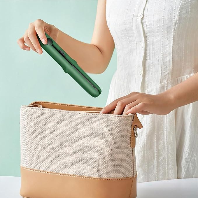 2 in 1 Mini Curling Iron, Hair Straightener, Dual Purpose Travel Curling Wand for All Hair Types Including Short & Long Hair, Portable Styling Tool with Constant Temperature (British Green)