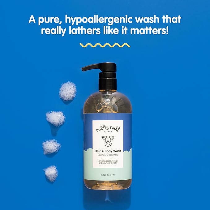 Tubby Todd Hair + Body Wash - Baby Shampoo and Body Wash - Gentle, Natural Baby Was for Newborns, Babies, and Toddlers - Non-Toxic and Hypoallergenic - Fragrance-Free, 2 Pack, 8.5oz & 25oz