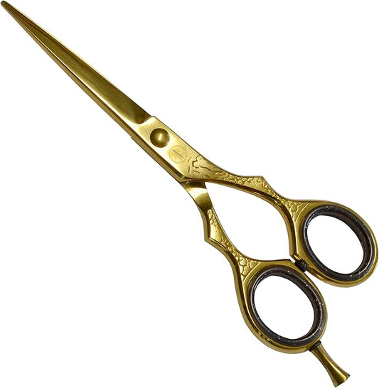 ANDUSTRIAL - Professional Hair Cutting Scissors/Shears For Men/Women/Home/Salon - Premium High Carbon Steel Quality - Smooth And Sharp - Double Notch - 5.5 Inch, Gold