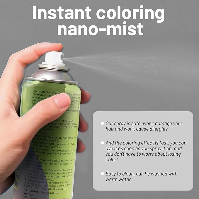 Silver Gray/Grey Hair Spray, Temporary Hair Color Spray for Kids Women Men–Safe Non Sticky Washable One Day Hair Dye Spray, Disposable Accessories Included, for Halloween Cosplay Party Costume Pet Fun