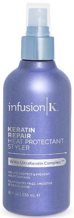 Infusion K Heat Protectant Styler with UltraKeratin Complex - Prevent Heat Damage & Breakage | Control Frizz & Enhance Shine | Color Safe, Paraben Cruelty Sulfate Free | USA Made (8 oz)
