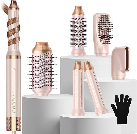 6-in-1 Hair Dryer Brush, 110,000 RPM High-Speed Hair Dryer Fast Drying,Upgraded Air Styler with Auto Wrap Curlers,Blow Dryer Brush for Straightening, Smoothing,Volumizing, No Heat Damage