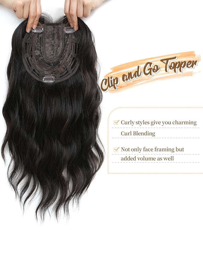 PANEWAY Hair Topper 16Inch Hair Toppers For Women with Thinning Hair 6.5’’x6.5’’ Ladies Wiglets Toppers Hair Pieces for Women - Dark Brown with Highlights