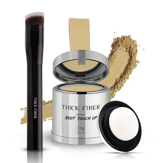 THICK FIBER Root Touch Up Powder with Brush – Covers Grey Roots, Thinning Hair & Bald Spots – Sweat & Water Resistant for Men & Women (Light Blonde, 0.35 Ounce (Pack of 1))