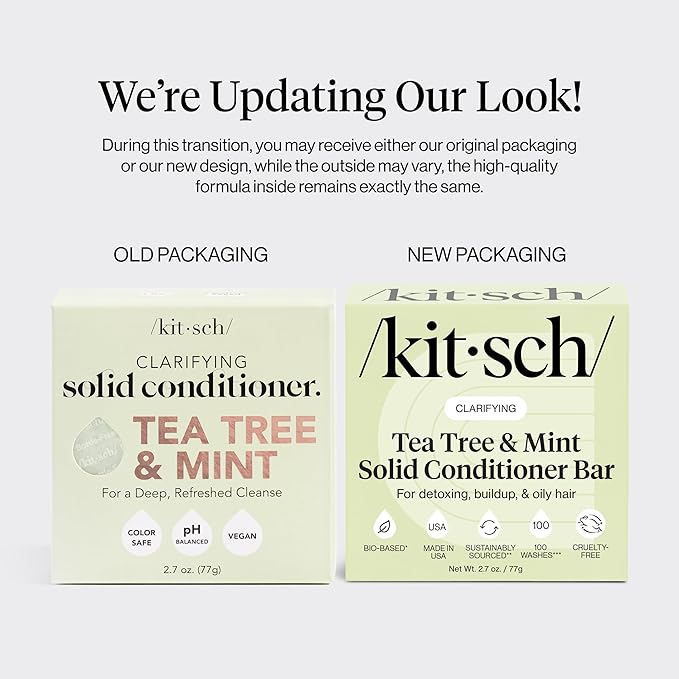 Kitsch Clarifying Tea Tree & Mint Conditioner Bar - Hair Conditioner for Scalp & Oil Control - Vegan Conditioner for Women and Men, Color-Safe, Sustainable Hair Care - Made in USA, 2.7 oz