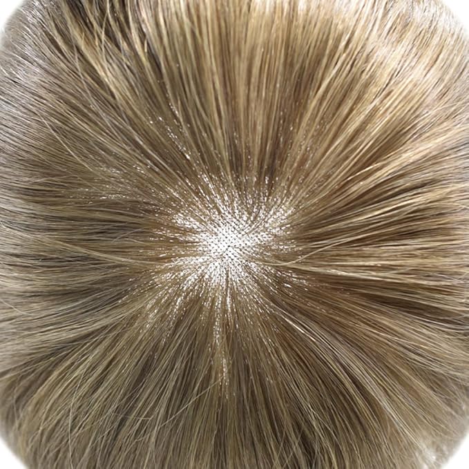 Toupee For Men Real Human Hair System Full Swiss Lace Mens Toupee Lace Hair Piece For Men Hair System Bleached Knots 7x9-90% light density17# DARK ASH BLONDE