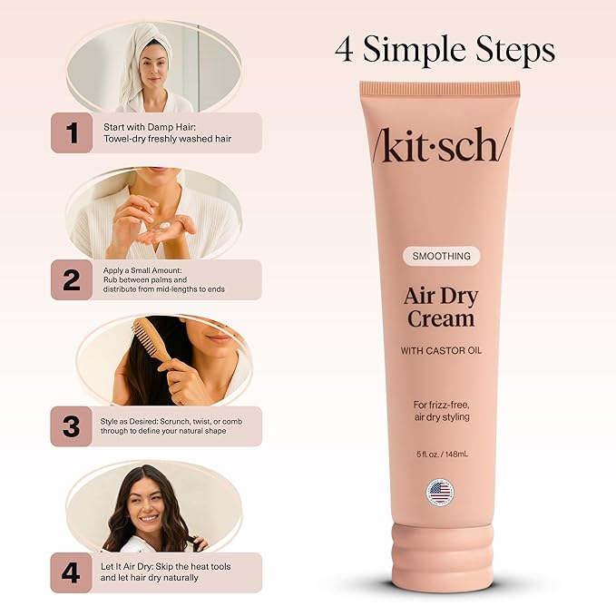 Kitsch Smoothing Air Dry Cream for Hair – Frizz Control Hair Care Product with Castor Oil & Coconut Oil – Weightless Styling Cream - Enhances Natural Texture Appearance | Ideal Gifts for Women – 5 oz
