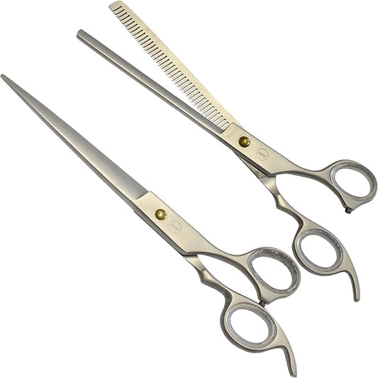 ANDUSTRIAL - Professional Hair Cutting And Thinning Pet Grooming Scissors/Shears For Cats, Dogs - Premium High Carbon Steel Quality - Smooth And Sharp - 8.5 Inch, Silver