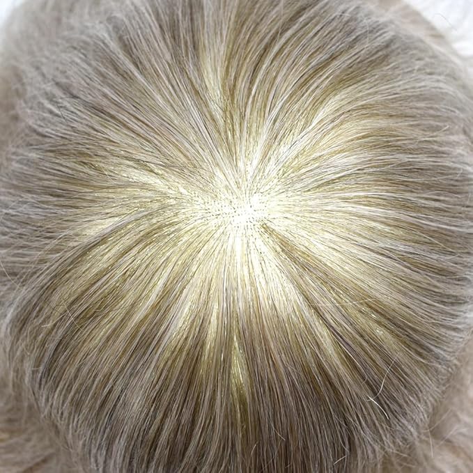 Toupee For Men Real Human Hair System For Men Full Swiss Lace Mens Toupee Lace Hair Piece For Men Hair System Bleached Knots 8x10-90% light density#650 6# LIGHT BROWN+50% GREY