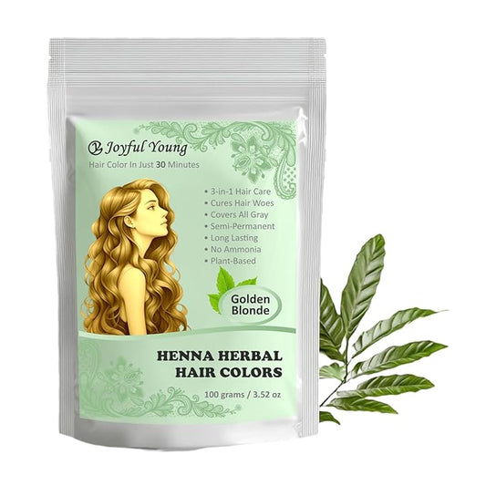 3IN1 Henna Hair Color - 30 Min Fast Herbal Hair Dye for Gray Coverage, Conditioning & Hair Treatment - No Ammonia, Semi-Permanent, Plant-Based (GOLDEN BLONDE)