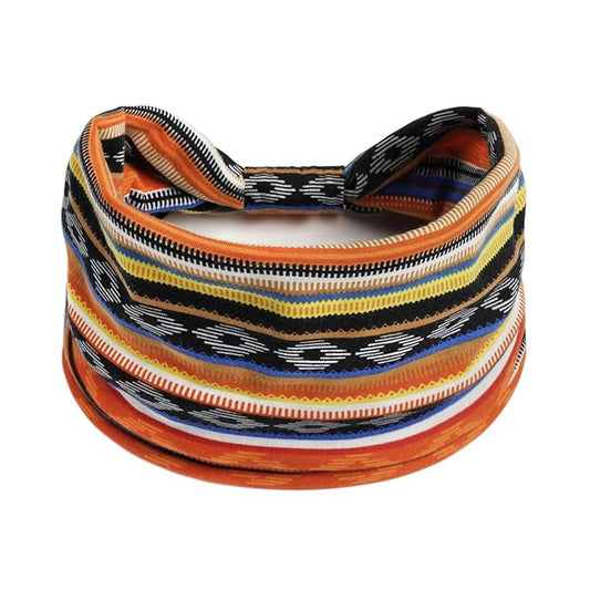 1 Pack Boho Headbands Stretch Paisley Print Bandana Headband Criss Cross Hair Bands Knotted Head Wrap Yoga Daily for Women and Girls (Terracotta Striped)