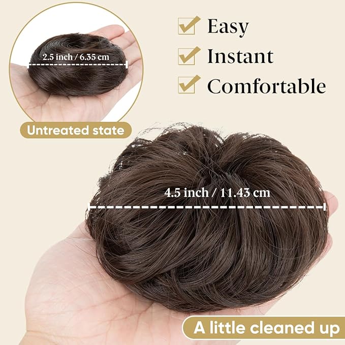 2PCS Small Cute Messy Bun Hair Piece for Thin Hair Women Mini Synthetic Curly Bun Scrunchies Updo Hairpieces Ash Blonde