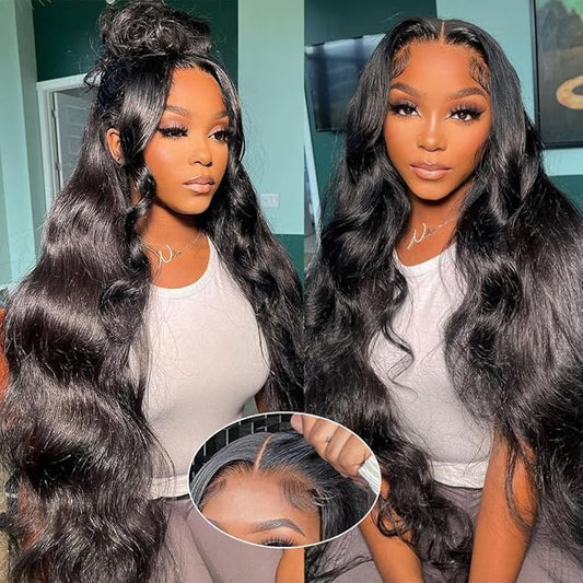 250% Density Glueless Wigs Human Hair Pre Plucked Pre Cut 7x6 HD Lace Closure Wigs Human Hair Body Wave Lace Front Wigs Human Hair for Women Drawstring Glueless Wigs for Beginners 26 inch