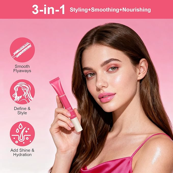 2 Pack Hair Cactus Fruit 3-in-1 Styling Cream & Taming Wand – Smooth Flyaways, Control Frizz & Define Curls | Lightweight Non-Greasy Formula, Precision Brush, Vegan & Citrus Scent Hair Care