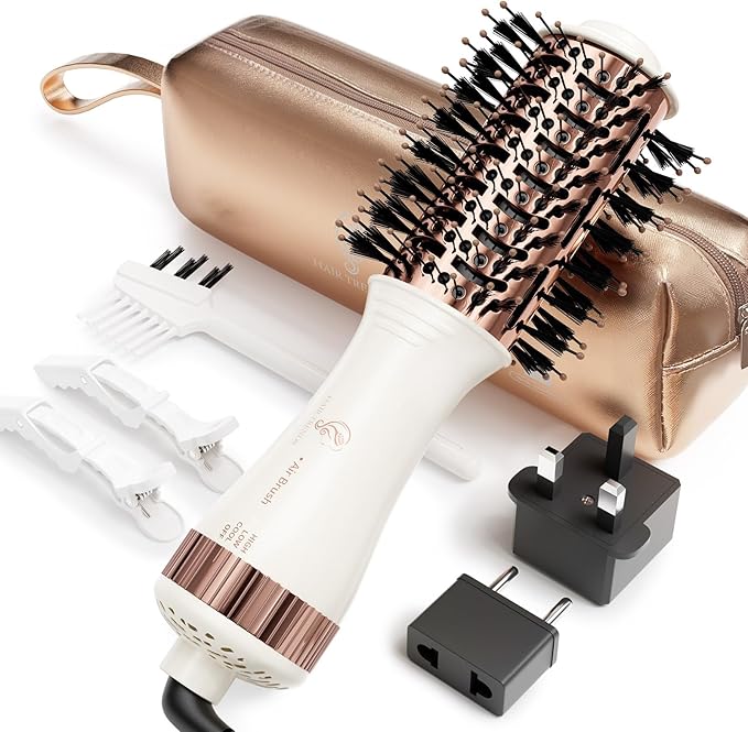 Travel Blow Dryer Brush in one, Dual Voltage Mini Hot Air Brush, Hair Trends Nano Titanium 2 Inch One Step Hair Dryer and Styler Volumizer Oval Shape