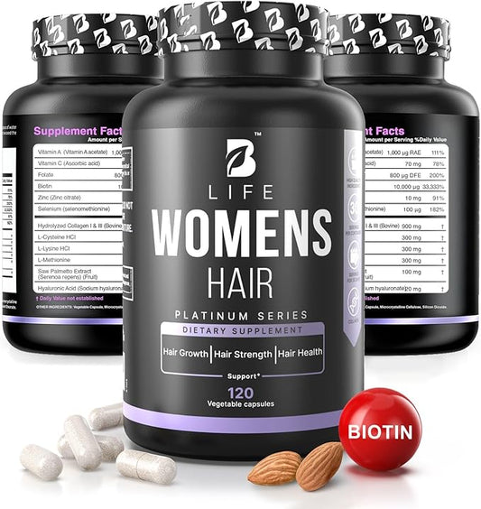 Hair Vitamins for Hair Loss for Women – Biotin 10000 mcg – Hair Growth Treatments for Women – Healthy Hair Skin and Nails – Collagen Promotes Hair Strength and Health - 120 Capsules – 30 Servings