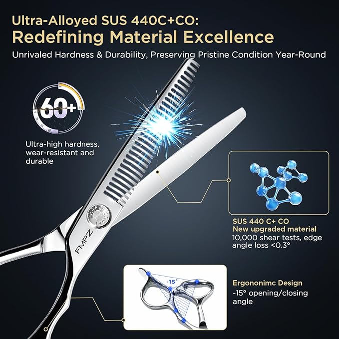 6.0” Professional Thinning Shears for Hair Cutting - Professional Hair Cutting Scissors with Extremely Sharp Blades- 440C Steel Ergonomic hair thinning scissors Durable, Smooth Motion, Fine Cut