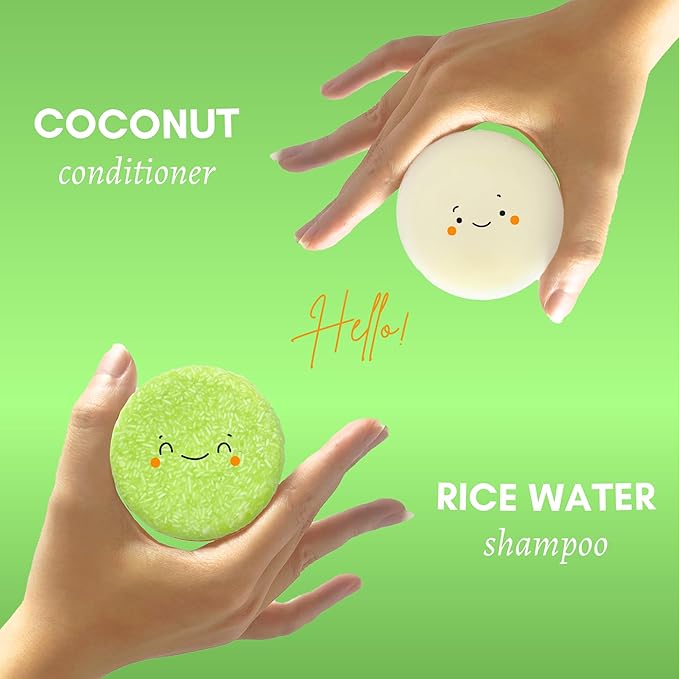 Muun Rice Water Shampoo and Conditioner Bar - Strengthening & Volumizing Solid Soap Bars, Clarifying Shampoo For Oily Hair & Scalp, pH Balanced, Sulfate & Silicone Free