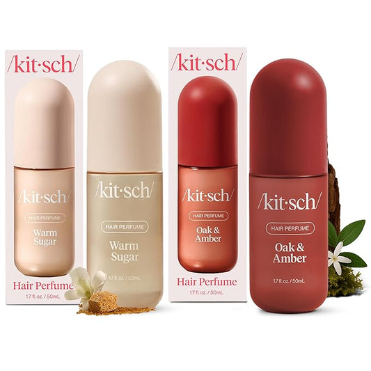 Kitsch Hair Perfume for Women- Warm Sugar and Oak & Amber | Clean, Deodorizing & Patented Odor-Eliminating Technology Hair Spray & Body Mist- Freshen Hair, Pillows | Ideal Gifts for Women - 50mL, 2pcs
