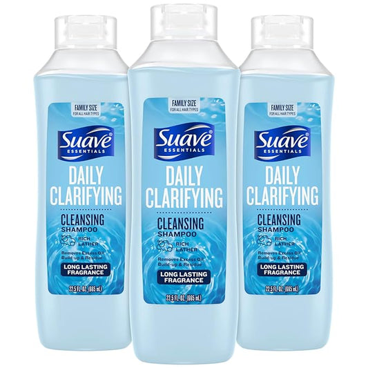 Suave Clarifying Shampoo, Family-Size 3-Pack – pH-Balanced & Hypoallergenic Daily Deep Cleansing Shampoo for Normal to Oily Hair, 22.5 Oz Ea